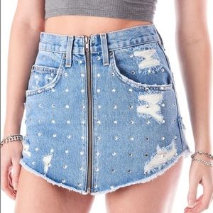 Carmar zip up studded Jean skirt